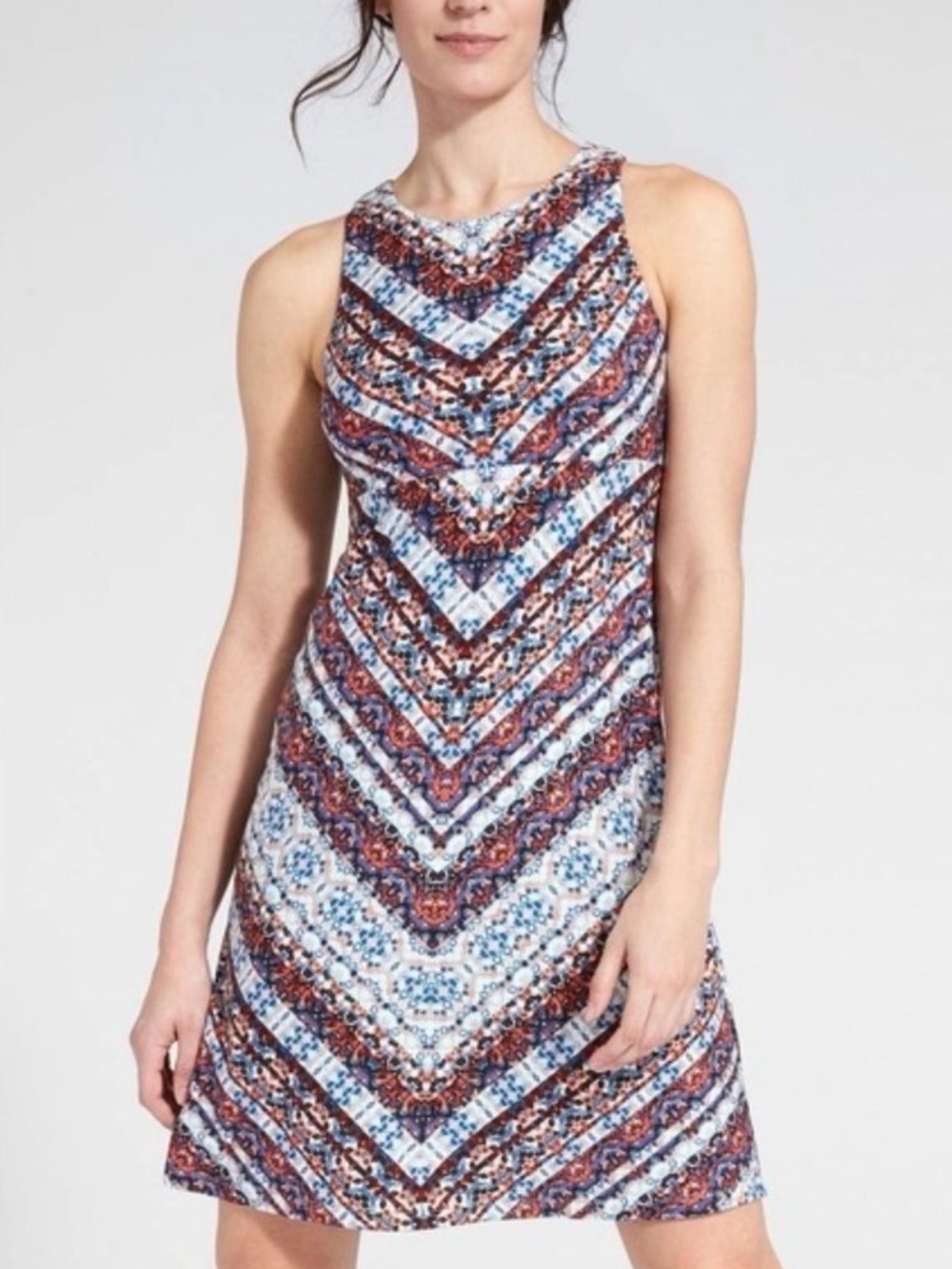 Athleta Santorini Theta Dress Boho Red and Blue Print Knee-Length Women's MP